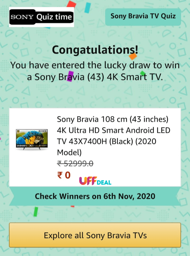 amazon sony bravia tv quiz prizes